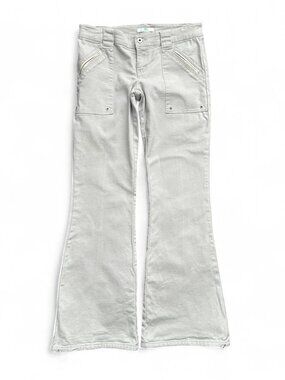 Y2K JLO Low Rise Flare Pants Early 2000s Light Beige Details 33x33